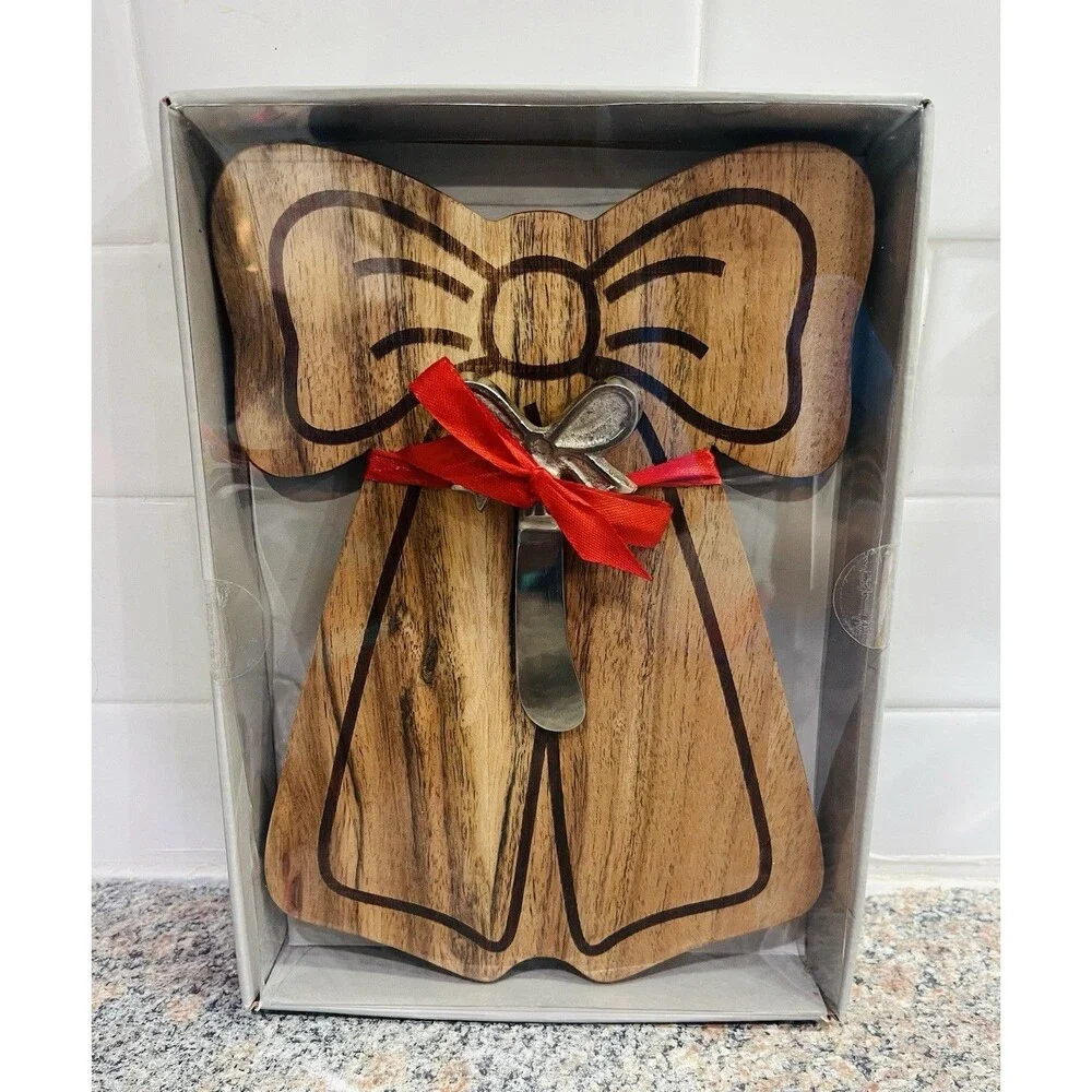 Kirkland's Wooden Serving Cheese Charcuterie Board with Knife Bow New